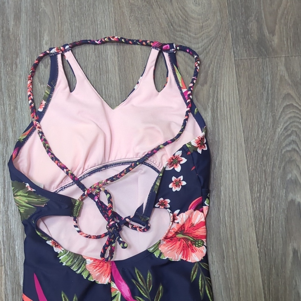 Like New Kona Sol Kids One Piece Floral Swimwear - Navy and Pink - Picture 6 of 9